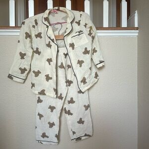 Cream colored teddy bear pajama set.